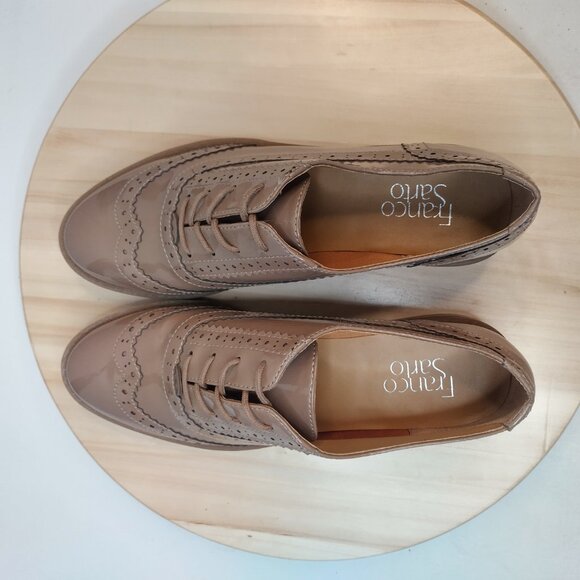 Franco Sarto Illia Faux Patent Leather Taupe Wingtip Shoes Women US 9M - Picture 8 of 14